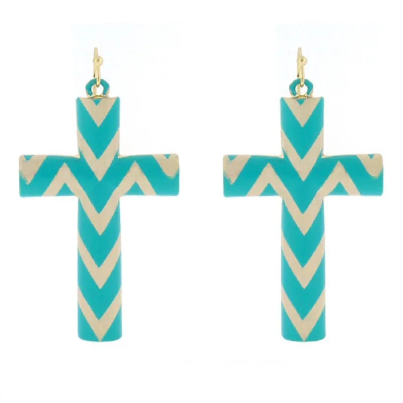 GOLD TURQUOISE CROSS EARRINGS ( 6302 GTQ ) sold by Oh My Jewelry