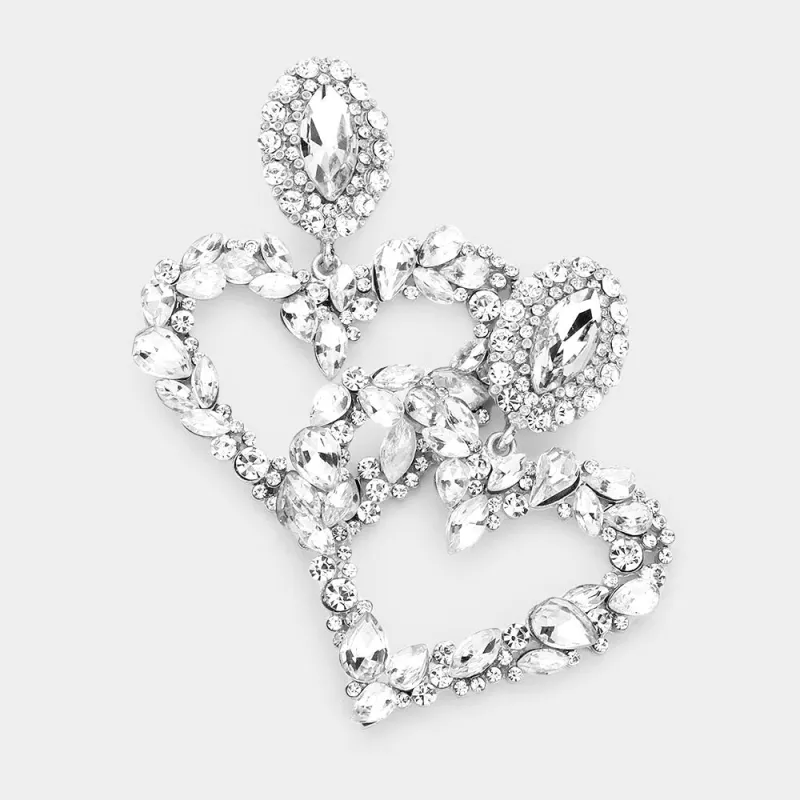 SILVER HEART EARRINGS CLEAR STONES ( 2095 S ) sold by Oh My Jewelry