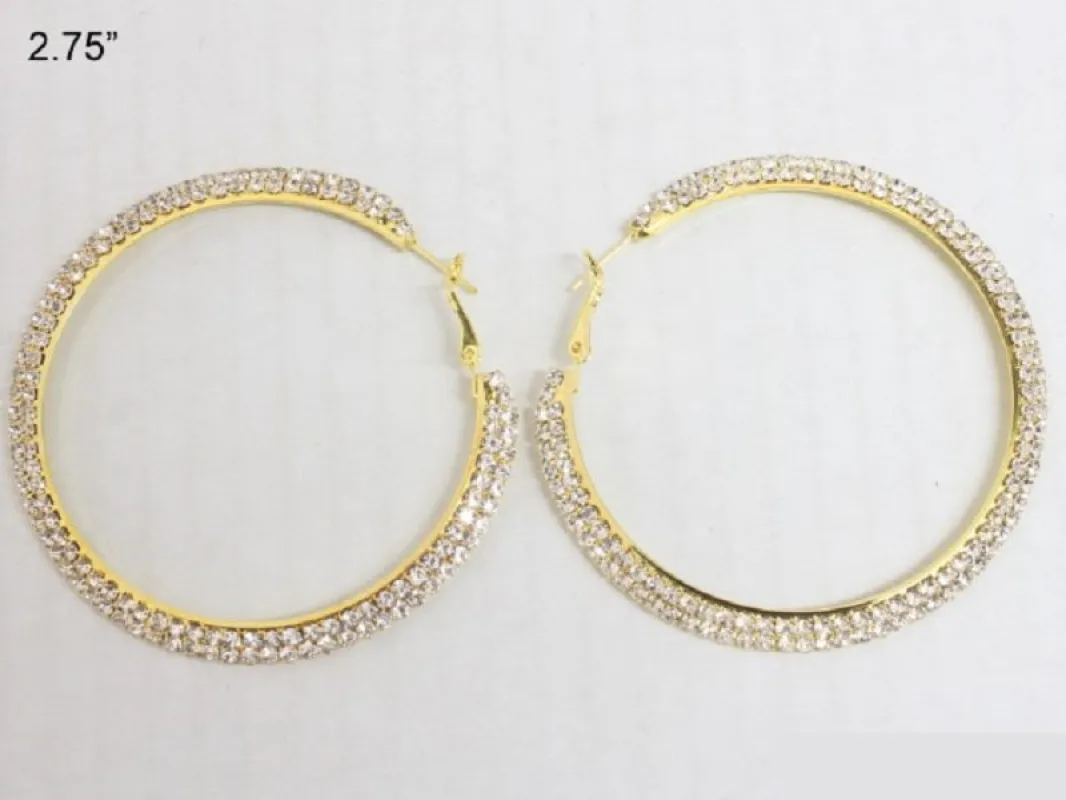 GOLD HOOP EARRINGS CLEAR STONES ( 2823 GCL ) sold by Oh My Jewelry
