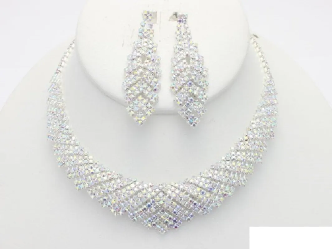 SILVER NECKLACE SET AB STONES ( 18238 SAB ) sold by Oh My Jewelry