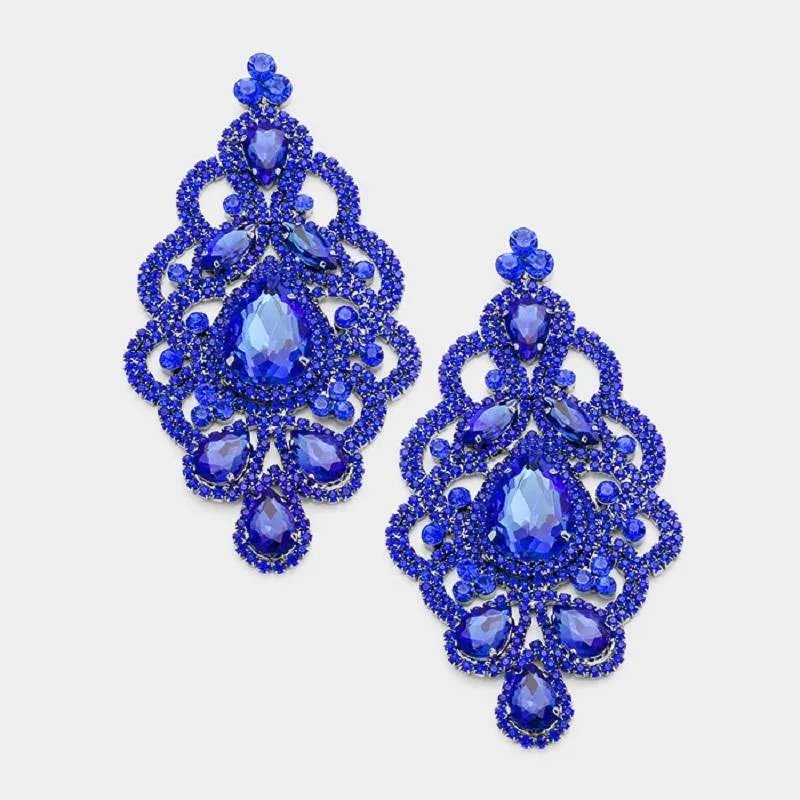 4 1/2" Long Large Royal Blue Teardrop and Marquise Statement Pierced Earrings ( 1548 ) sold by Oh My Jewelry
