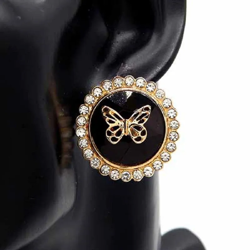 GOLD BLACK BUTTERFLY EARRINGS ( 3413 GDBLK ) sold by Oh My Jewelry