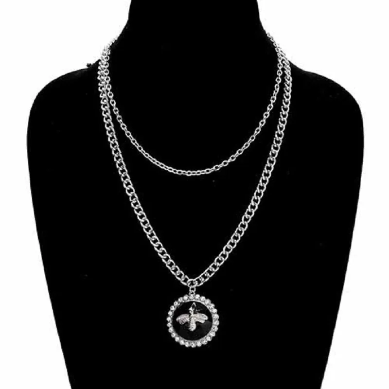 SILVER BLACK BEE NECKLACE CLEAR STONES ( 3647 RDBLK ) made by Oh My Jewelry