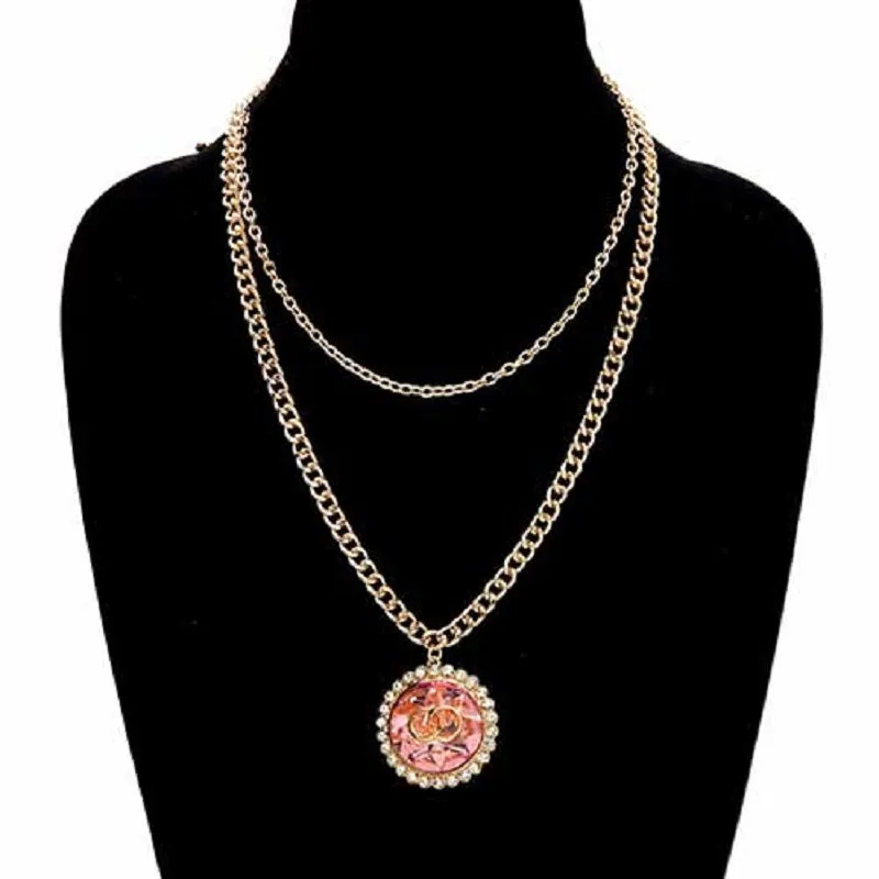 GOLD PINK NECKLACE CLEAR STONES INFINITY ( 3646 GDPNK ) sold by Oh My Jewelry