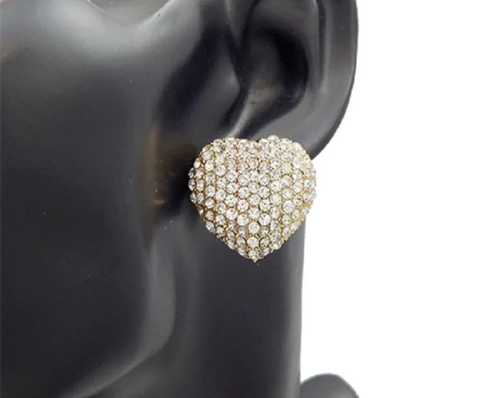 1" Gold Clear Rhinestone Heart Stud Earrings (ye 2888 GDCLR ) made by Oh My Jewelry