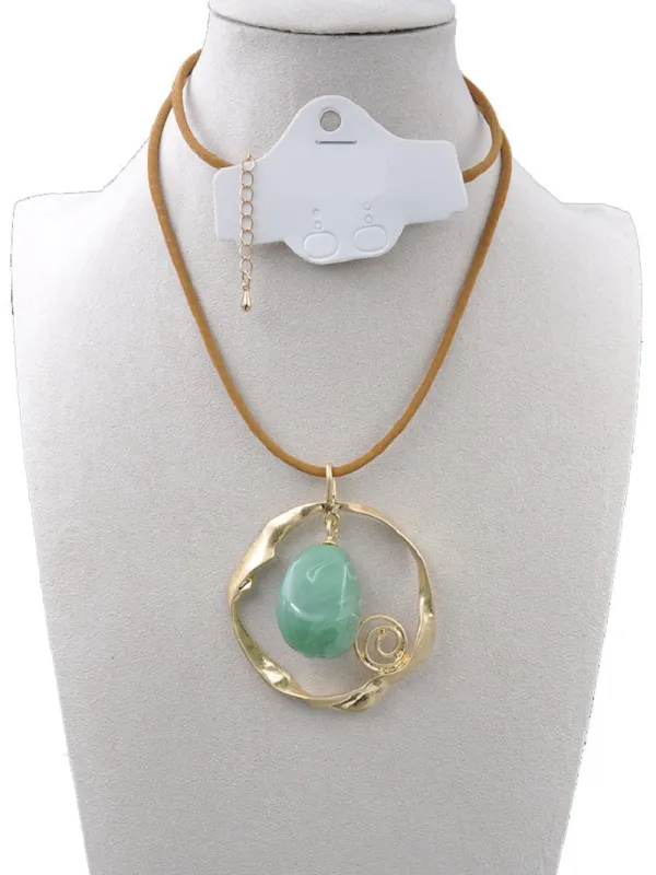 BROWN GOLD NECKLACE GREEN STONE ( 231312 GNK ) made by Oh My Jewelry