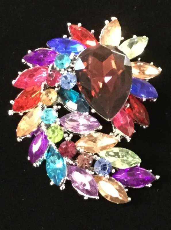 SILVER BROOCH WITH MULTI COLOR STONES ( 06233 SMU ) sold by Oh My Jewelry