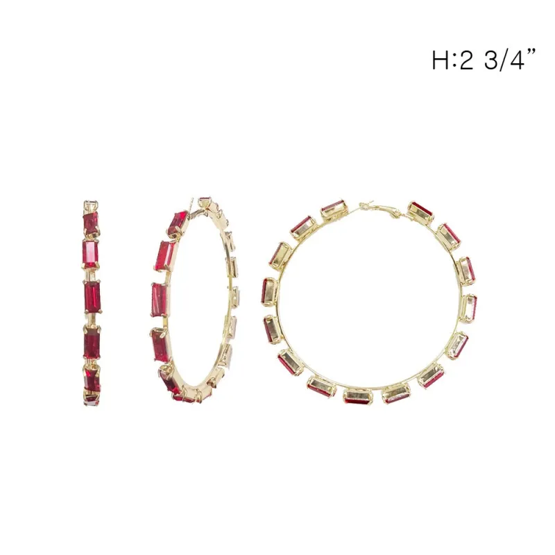 GOLD HOOP EARRINGS RED STONES ( 12108 GRD ) sold by Oh My Jewelry