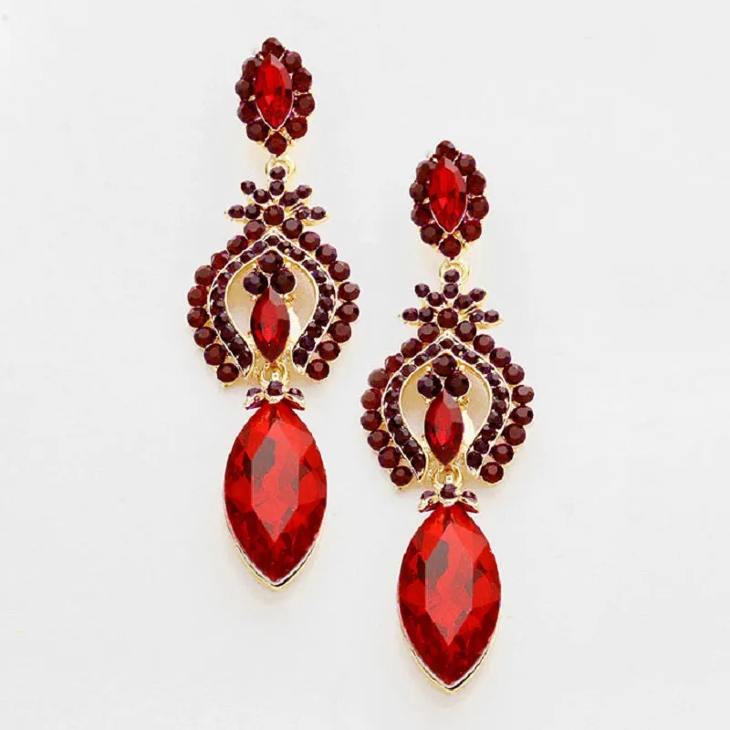 3" GOLD RED MARQUISE DROP EARRINGS ( 1148 GSI ) sold by Oh My Jewelry
