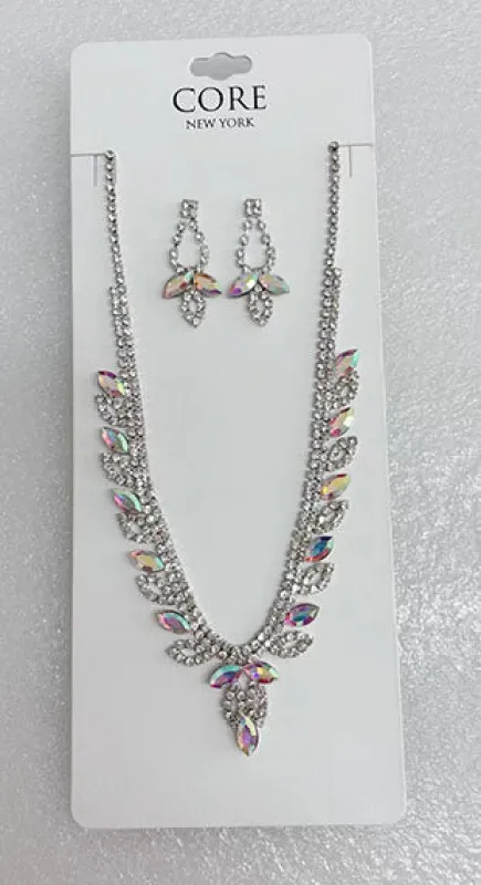 SILVER NECKLACE SET CLEAR AB STONES ( 2023 RCRYAB ) sold by Oh My Jewelry