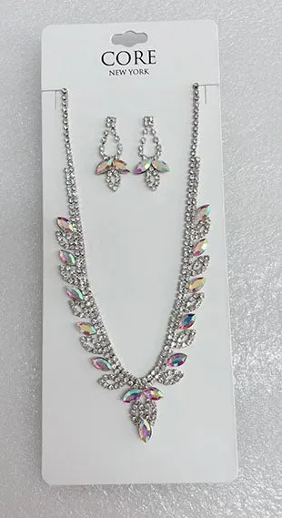 SILVER NECKLACE SET CLEAR AB STONES ( 2023 RCRYAB ) sold by Oh My Jewelry