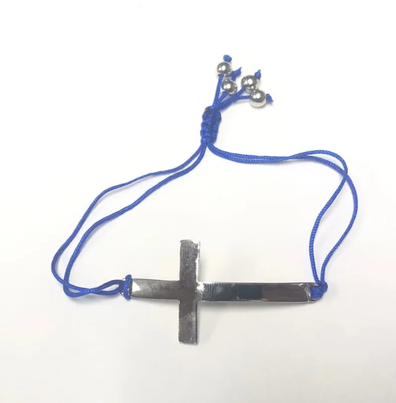 ADJUSTABLE BLUE THREAD BRACELET SILVER CROSS ( 1127 RDBLU ) sold by Oh My Jewelry