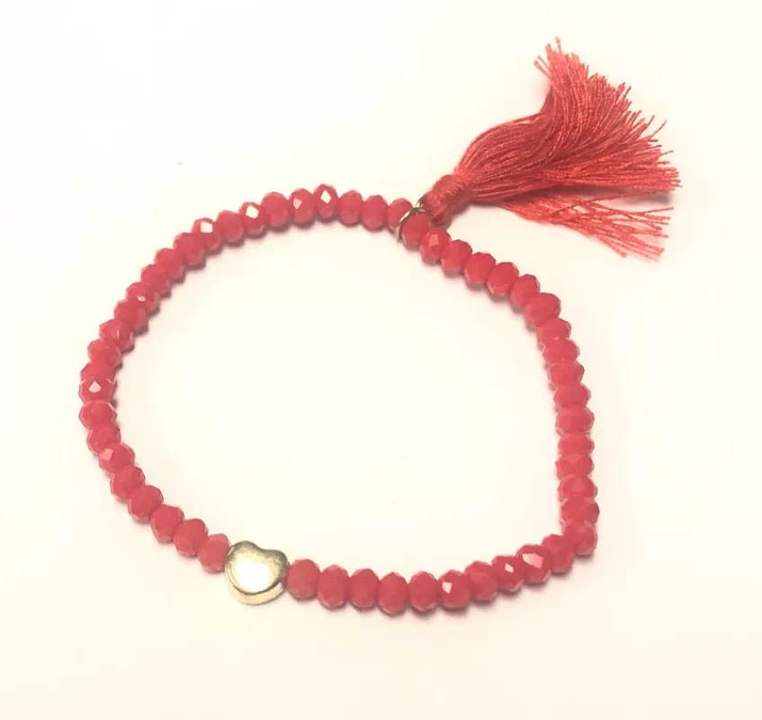 RED Crystal Beaded Stretch Bracelet Tassel ( 1216 GDMNT ) sold by Oh My Jewelry
