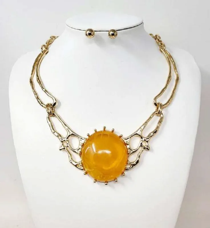 GOLD NECKLACE SET YELLOW STONE ( 10422 GYE ) sold by Oh My Jewelry