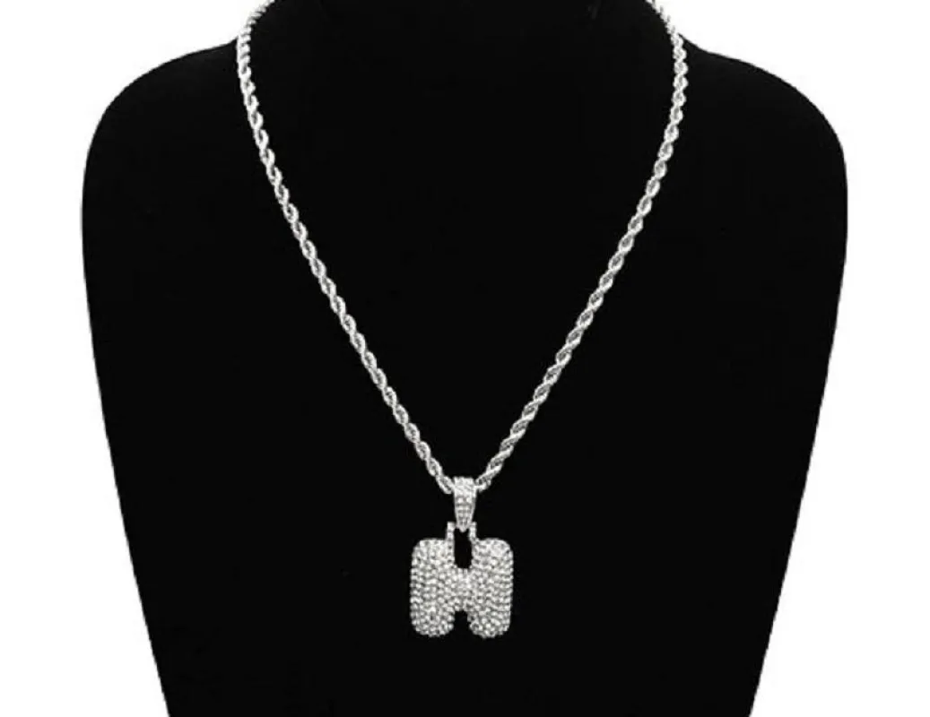 SILVER NECKLACE WITH PUFFY "H" LETTER WITH CLEAR RHINESTONES ( 3466 SCL ) sold by Oh My Jewelry