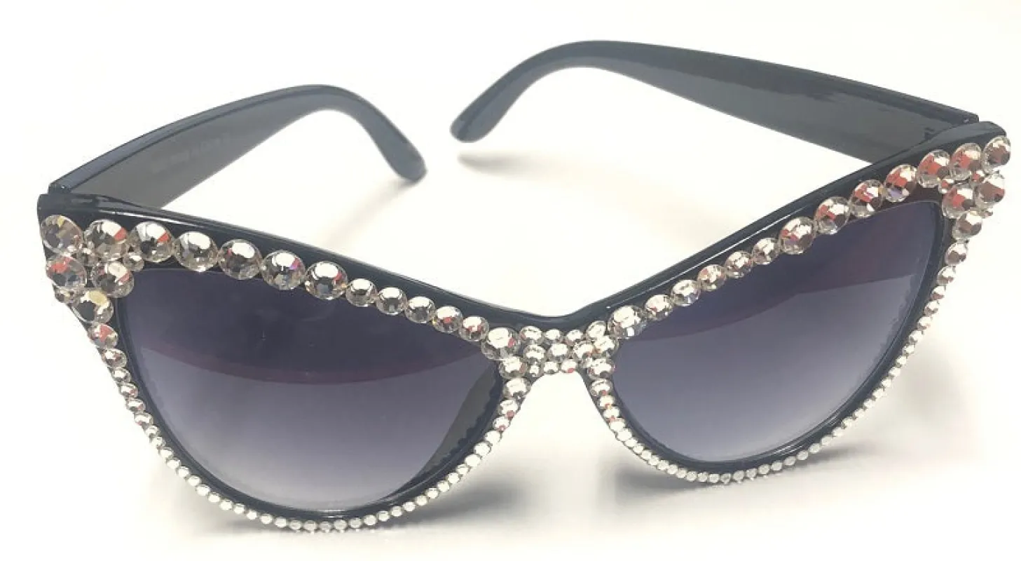 BLACK SUNGLASSES CLEAR STONES ( 1165 CL ) made by Oh My Jewelry