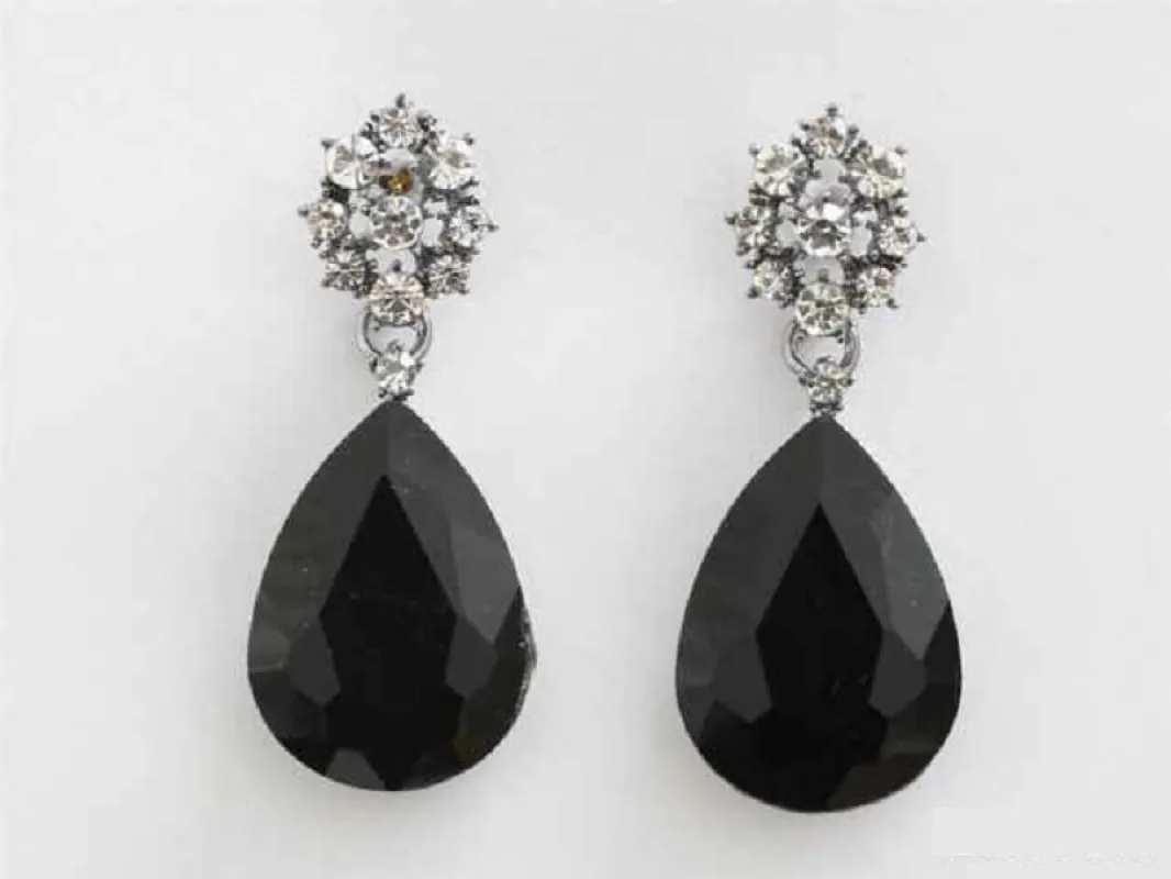 SILVER EARRINGS CLEAR BLACK STONES ( 5898 SBK ) sold by Oh My Jewelry