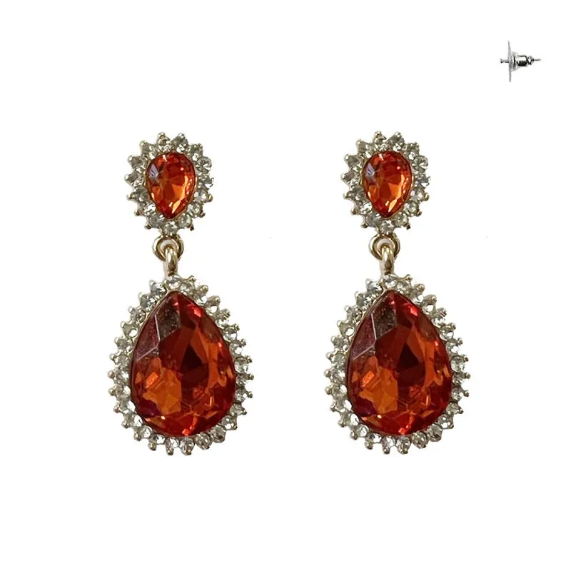 GOLD EARRINGS ORANGE CLEAR STONES ( 282 GOR ) sold by Oh My Jewelry