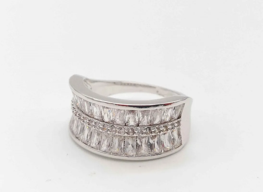 RHODIUM PLATED SILVER RING WITH CLEAR CZ STONES SIZE 9 ( 994 ) sold by Oh My Jewelry