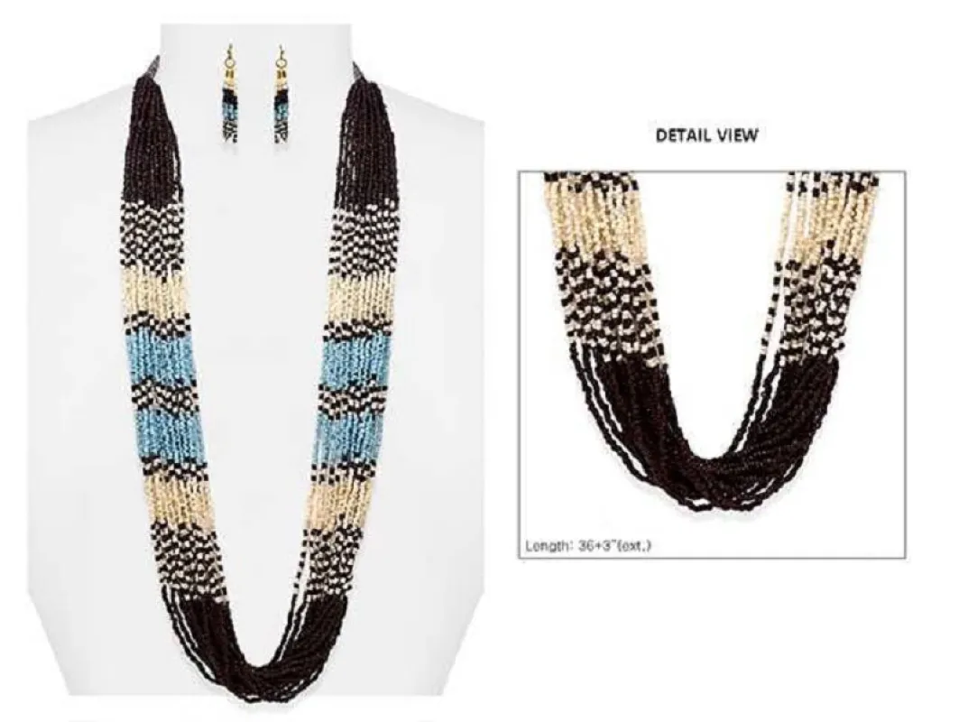 BROWN MULTI COLOR BEAD NECKLACE SET ( 6721 BRMT ) sold by Oh My Jewelry