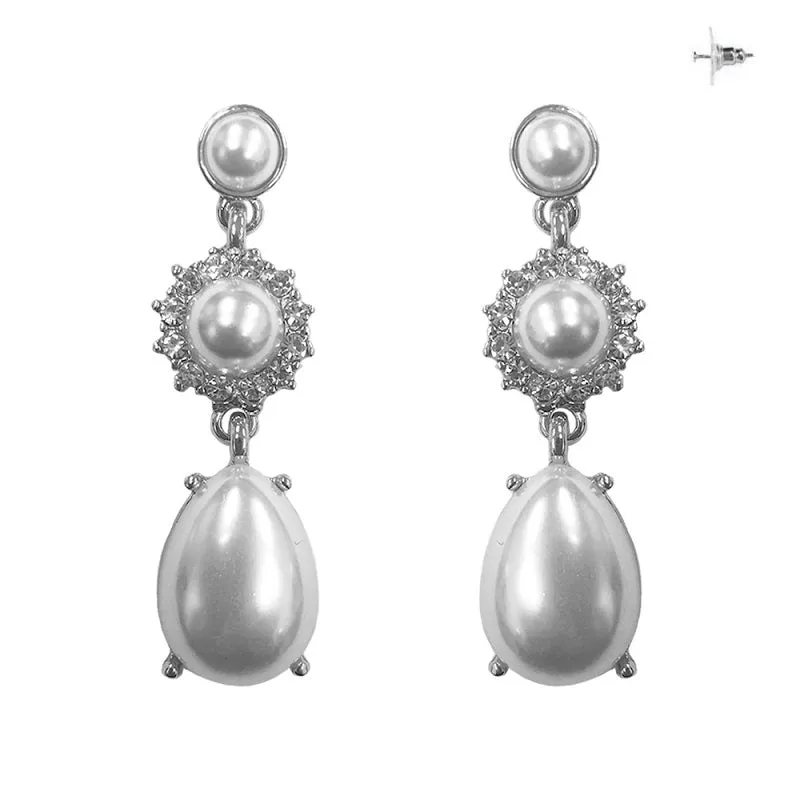 SILVER EARRINGS WHITE PEARLS CLEAR STONES ( 310 RWH ) sold by Oh My Jewelry