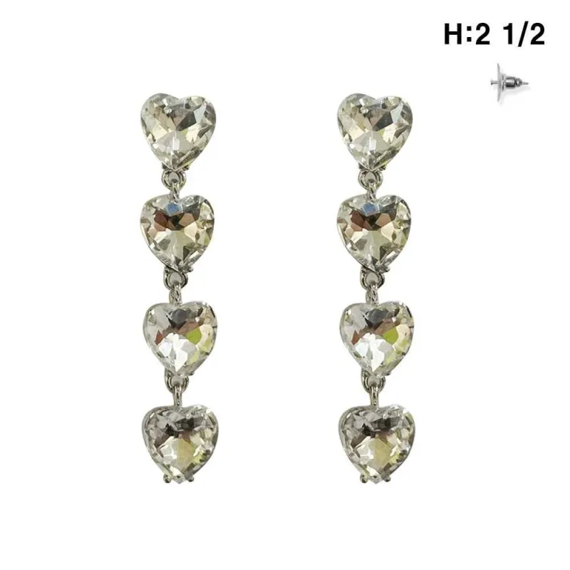 DANGLING SILVER HEART EARRINGS CLEAR STONES ( 8428 RCL ) sold by Oh My Jewelry
