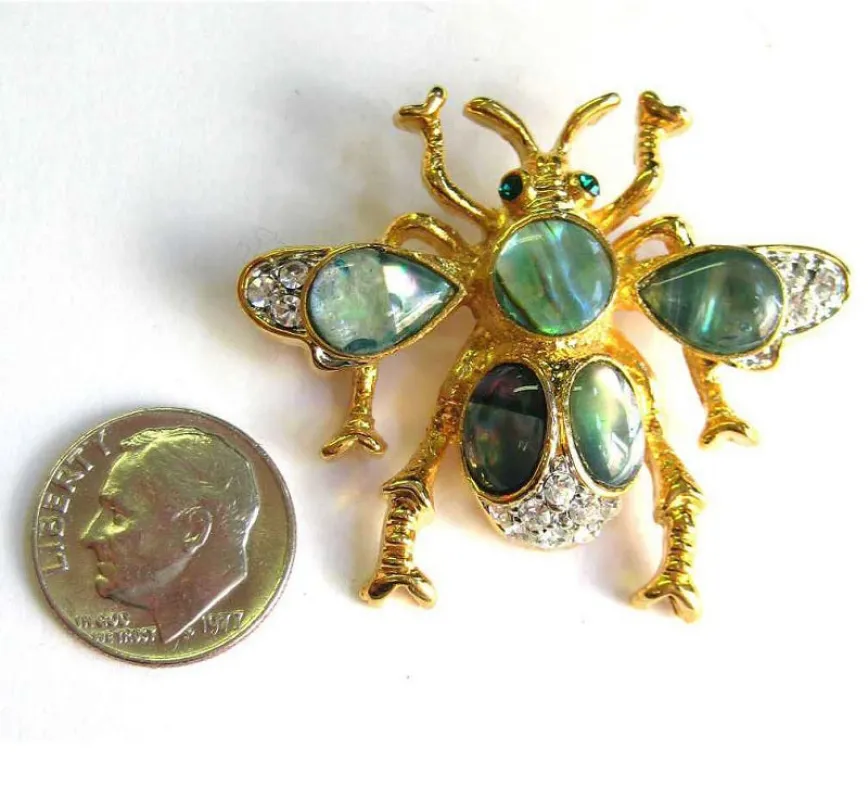 GOLD FLY BROOCH GREEN STONES ( 1006 ) sold by Oh My Jewelry