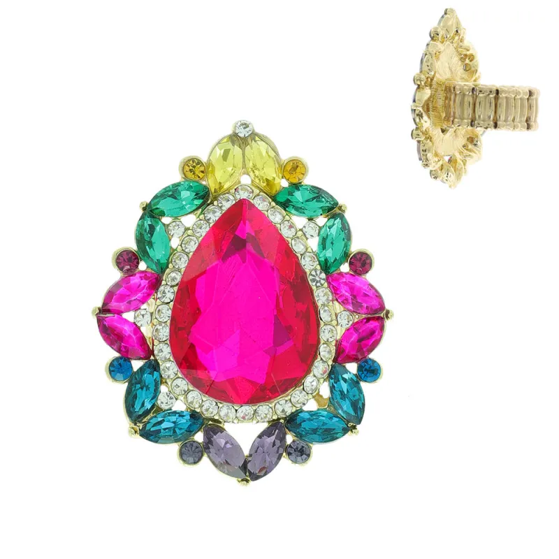 GOLD STRETCH RING MULTI COLOR STONES ( 11613 ) sold by Oh My Jewelry