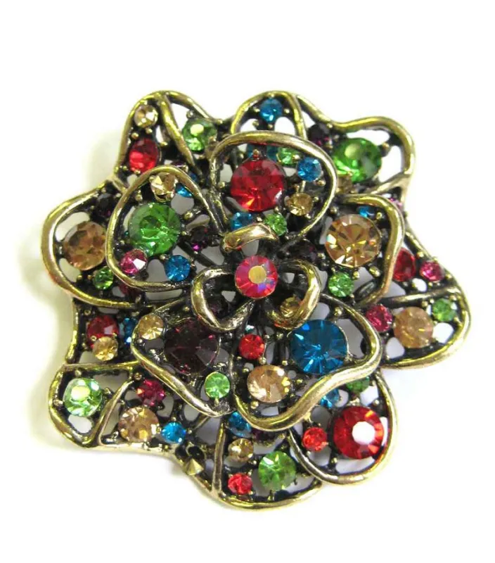 GOLD BROOCH MULTI COLOR STONES ( 2492 ) sold by Oh My Jewelry