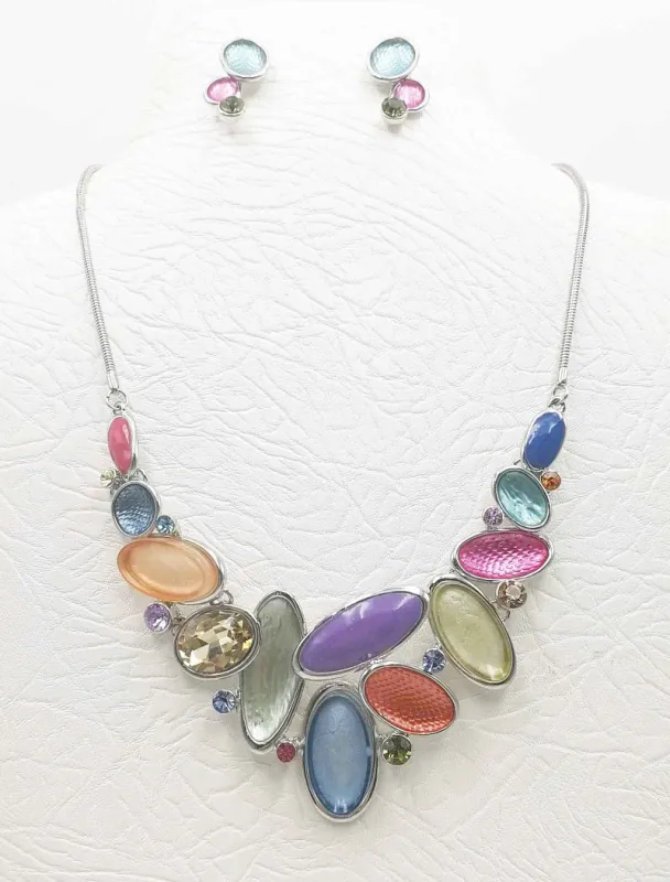 SILVER MULTI COLOR NECKLACE SET ( 3411 SMT ) sold by Oh My Jewelry