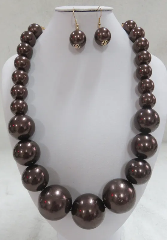 DARK BROWN PEARL NECKLACE SET ( 602 DBR ) sold by Oh My Jewelry
