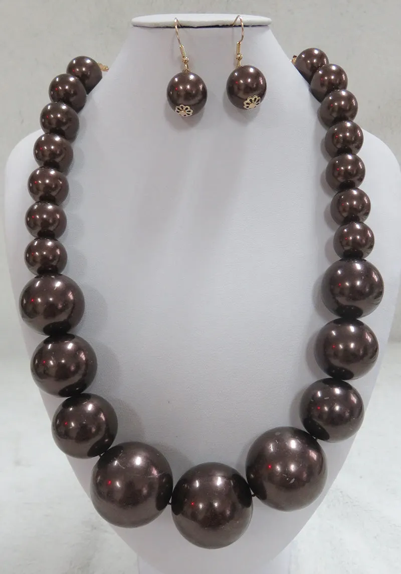 DARK BROWN PEARL NECKLACE SET ( 602 DBR ) sold by Oh My Jewelry