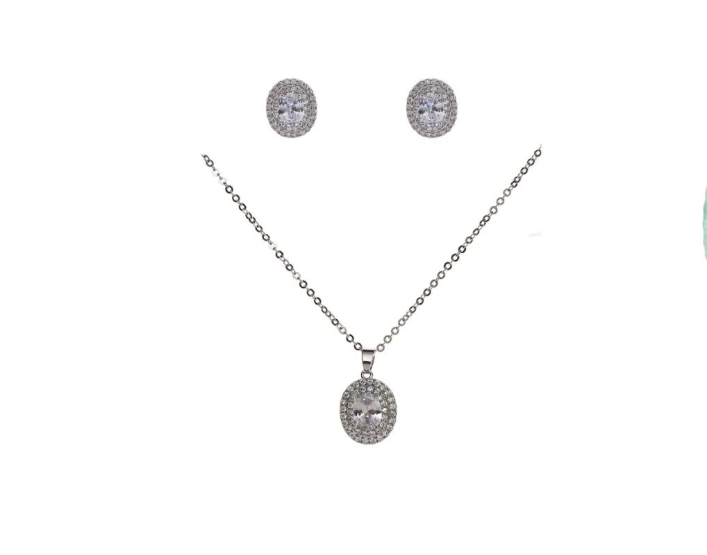 SILVER NECKLACE SET CLEAR CZ CUBIC ZIRCONIA STONES ( 22207 CLSV ) sold by Oh My Jewelry