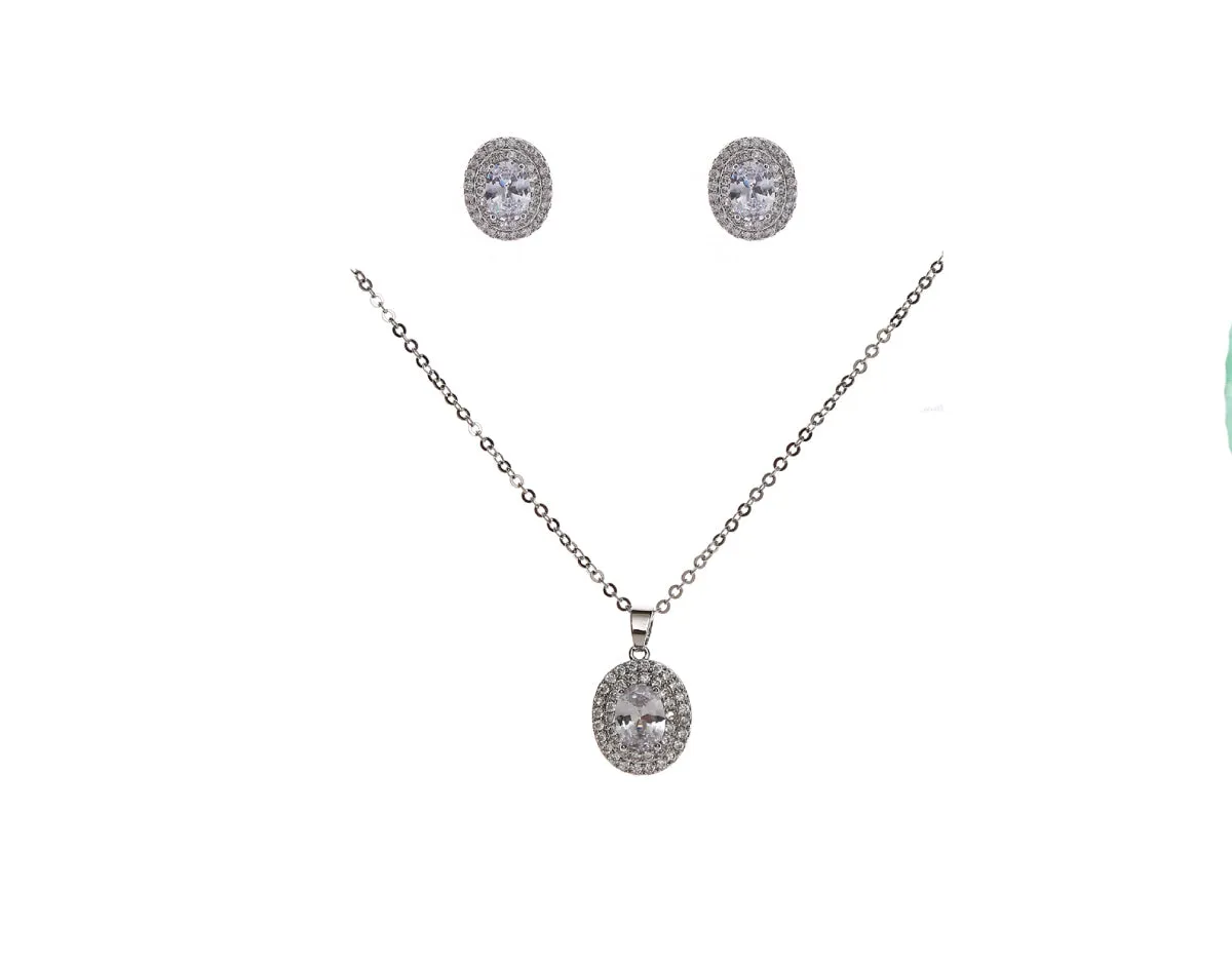 SILVER NECKLACE SET CLEAR CZ CUBIC ZIRCONIA STONES ( 22207 CLSV ) sold by Oh My Jewelry