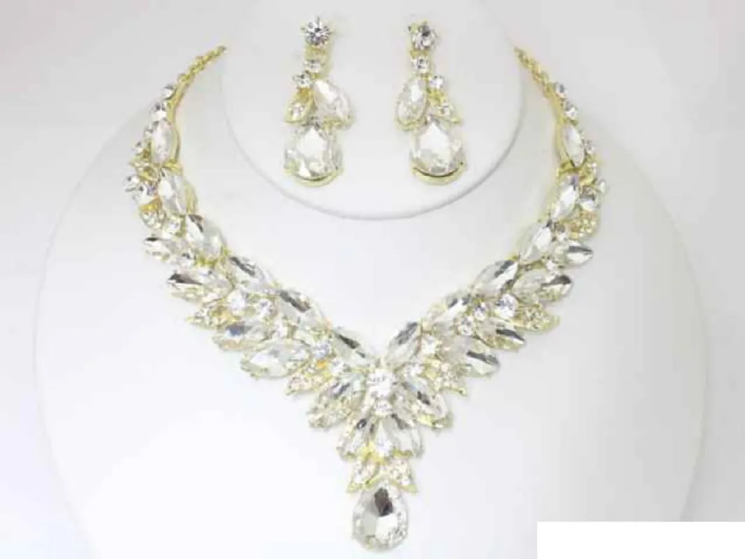GOLD NECKLACE SET CLEAR STONES ( 19078 GCRY ) sold by Oh My Jewelry