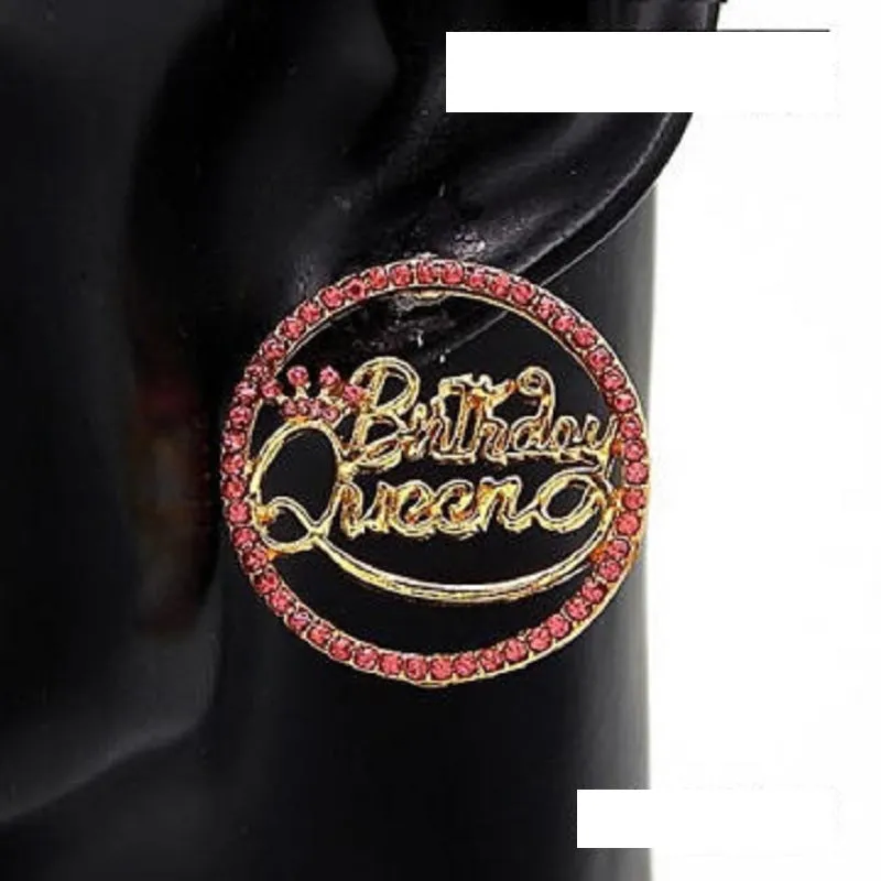 GOLD EARRINGS BIRTHDAY QUEEN PINK STONES ( 3382 GDPNK ) sold by Oh My Jewelry