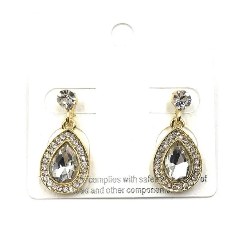 1" GOLD DANGLING EARRINGS CLEAR STONES ( 0244 2C ) sold by Oh My Jewelry
