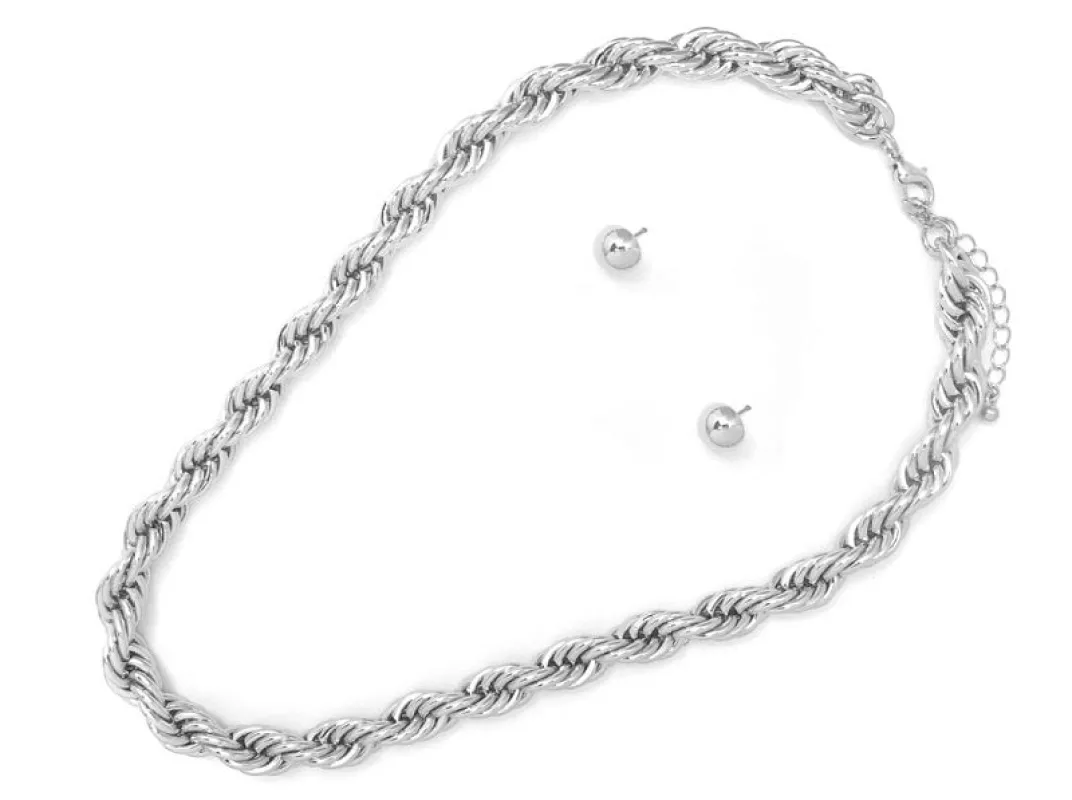 SILVER CHAIN NECKLACE SET ( 7812 RH ) made by Oh My Jewelry