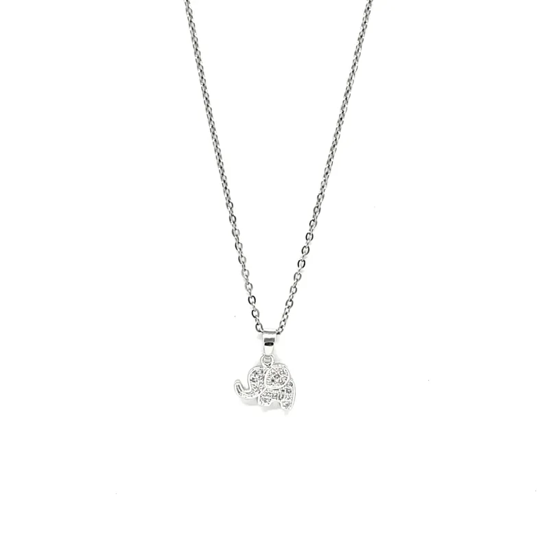 SILVER NECKLACE ELEPHANT PENDANT CLEAR STONES ( 3046 S ) sold by Oh My Jewelry