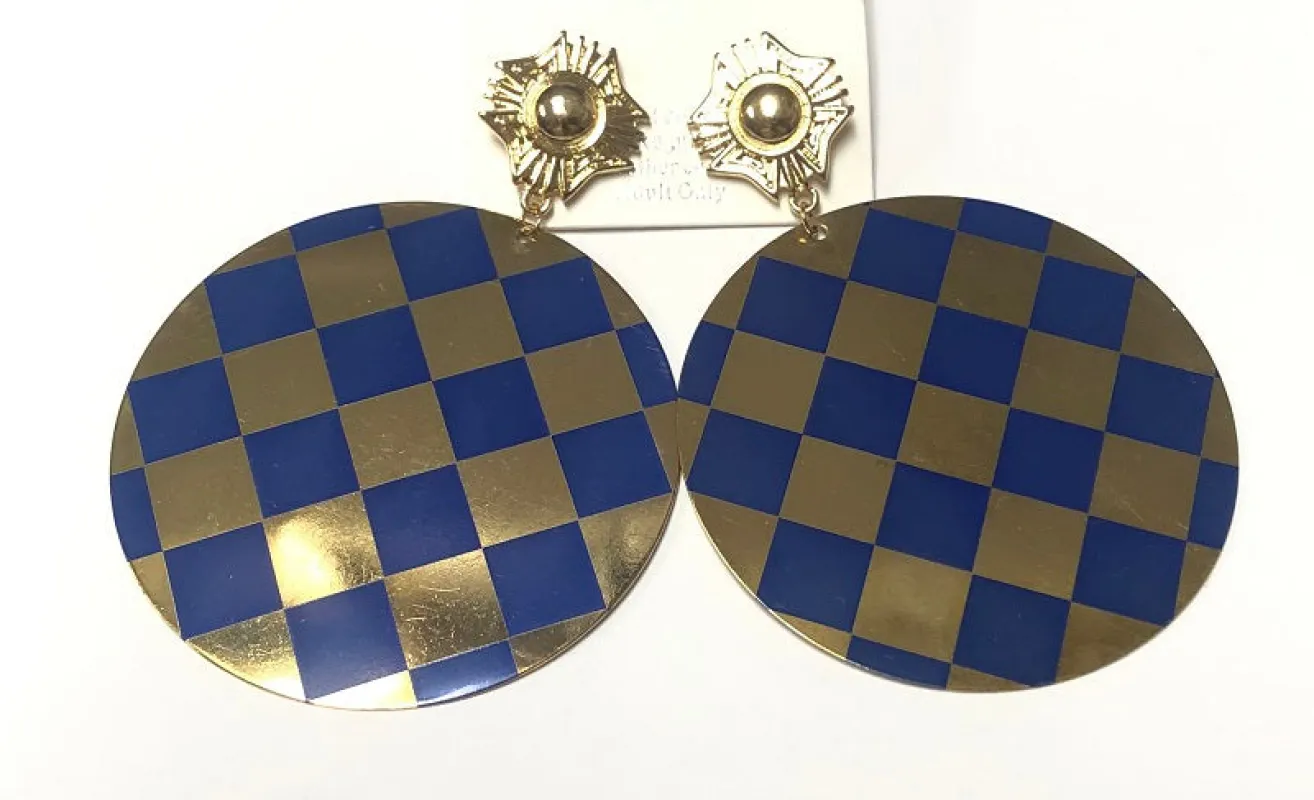 GOLD BLUE ROUND METAL EARRINGS ( 6403 RB ) sold by Oh My Jewelry