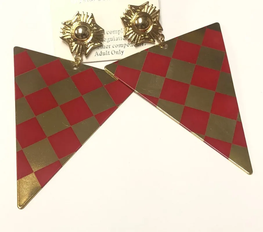 GOLD RED TRIANGLE EARRINGS ( 6402 RED ) sold by Oh My Jewelry