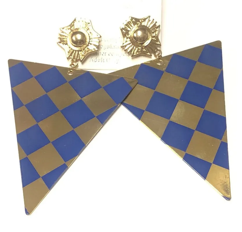 GOLD BLUE TRIANGLE EARRINGS ( 6402 RB ) sold by Oh My Jewelry