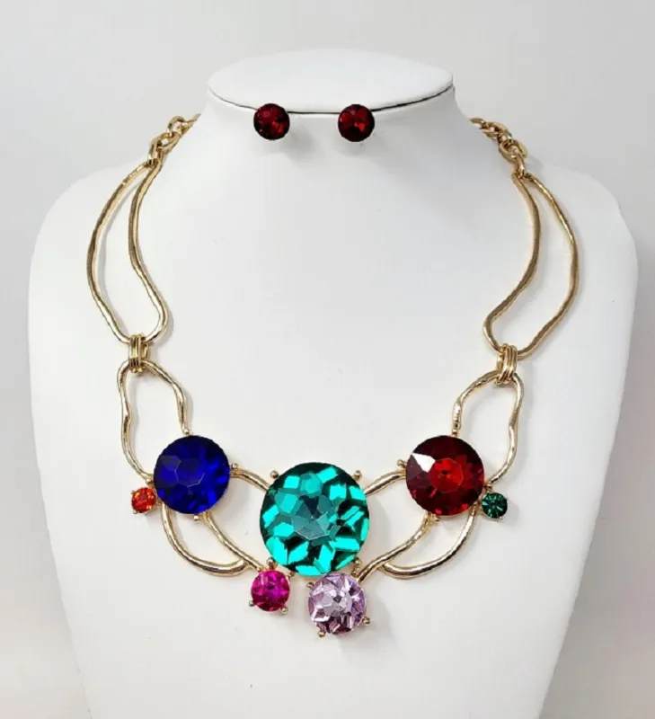 GOLD NECKLACE SET MULTI COLOR STONES ( 10442 GMT ) sold by Oh My Jewelry