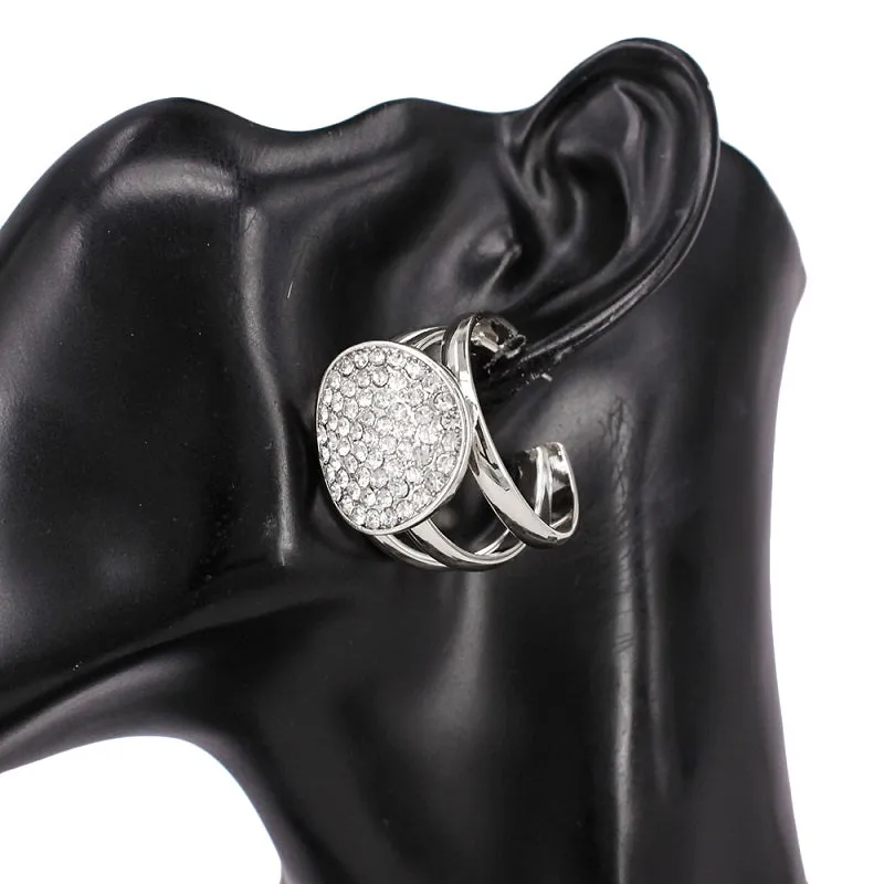 SILVER HOOP EARRINGS CLEAR STONES ( 4139 RDCLR ) sold by Oh My Jewelry