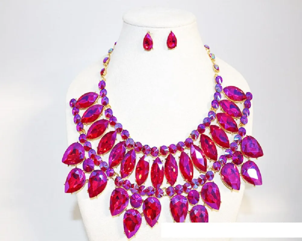GOLD PURPLE AB STONE NECKLACE SET ( 1039 GPUPAB ) sold by Oh My Jewelry