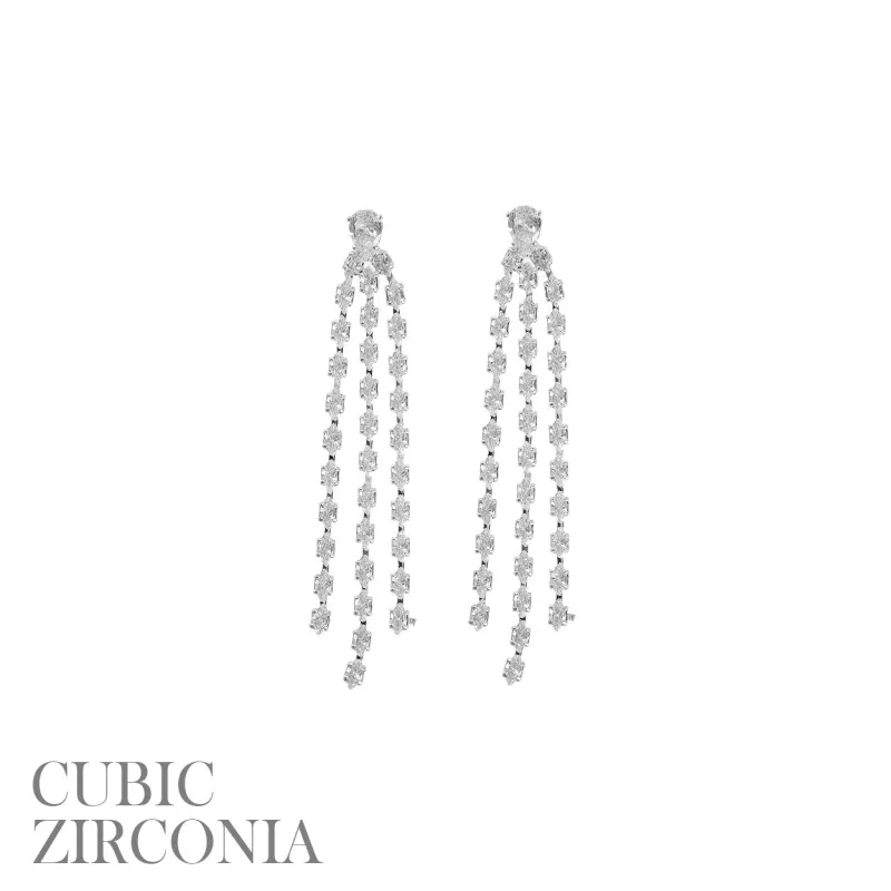 SILVER EARRINGS CLEAR CZ CUBIC ZIRCONIA STONES ( 27990 CRS ) sold by Oh My Jewelry
