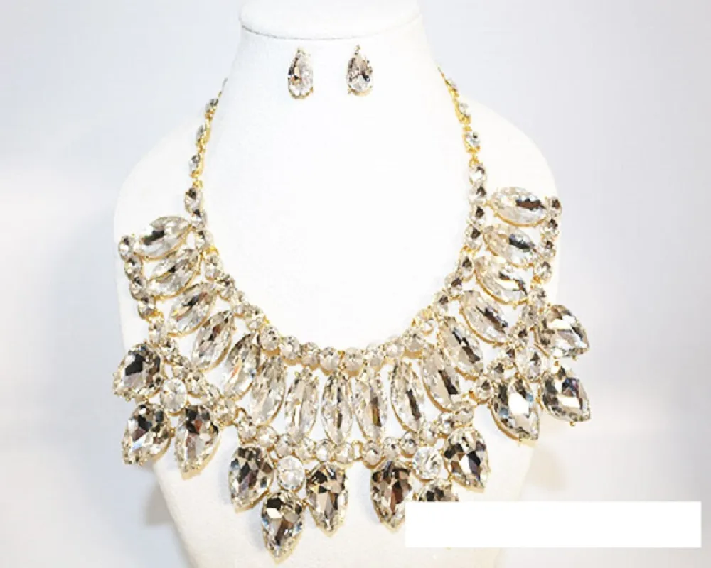 GOLD CLEAR STONE NECKLACE SET ( 1039 GCRY ) sold by Oh My Jewelry