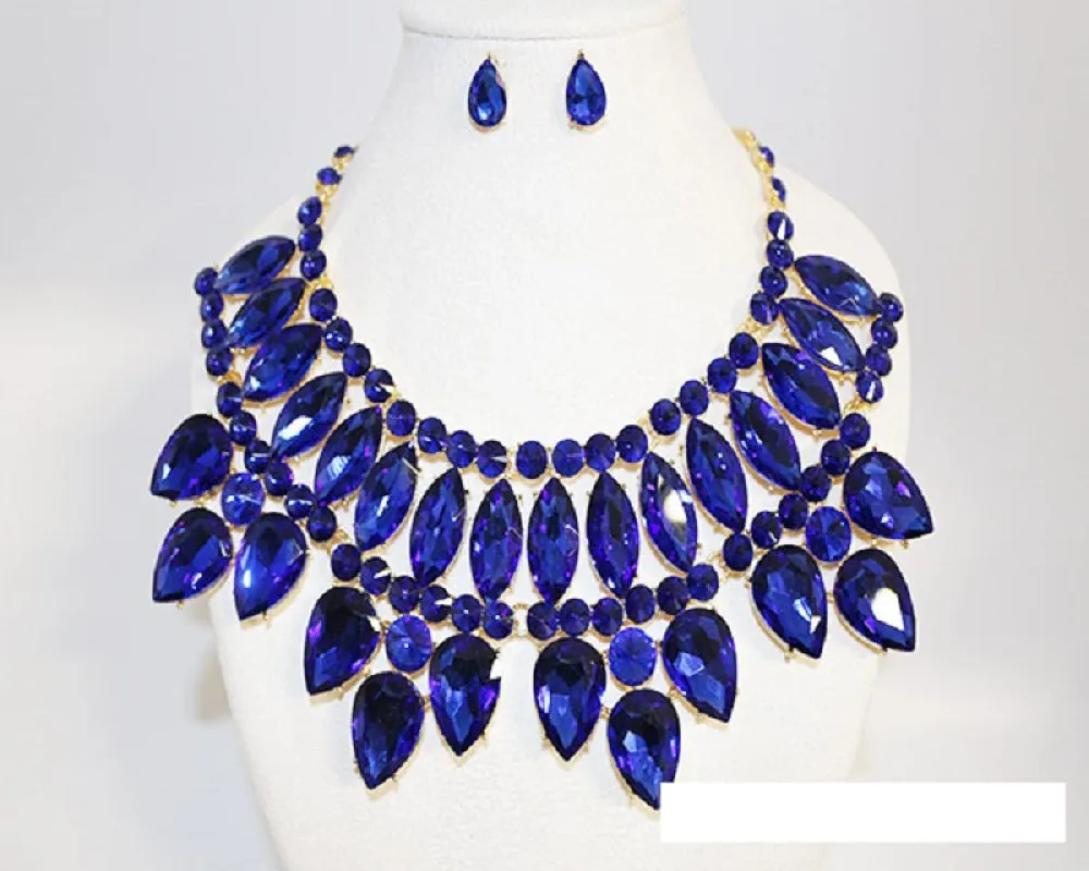 GOLD BLUE STONE NECKLACE SET ( 1039 GSA ) sold by Oh My Jewelry