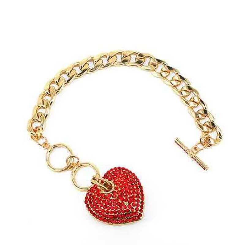 GOLD HEART CHARM BRACELET WITH RED STONES ( 7032 GDRED ) sold by Oh My Jewelry