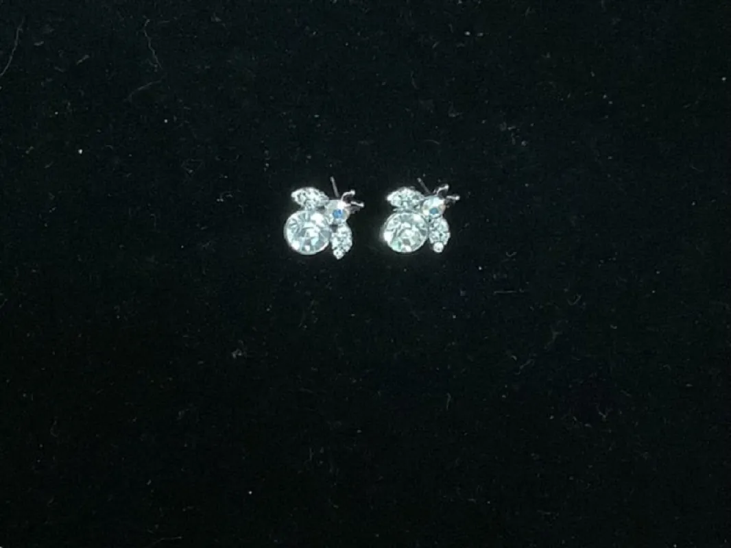 SILVER INSECT EARRINGS CLEAR STONES ( 1205 RHCRY ) sold by Oh My Jewelry